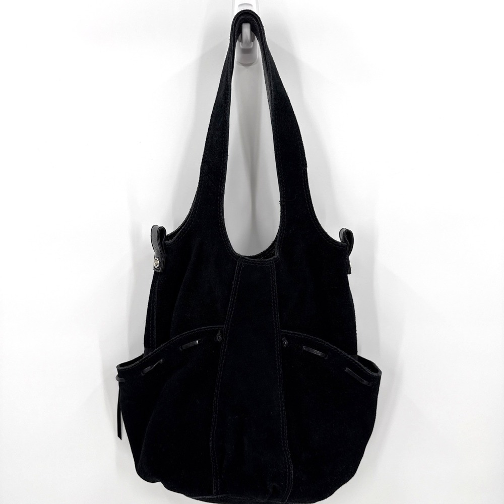 Vintage Lucky Brand Black Suede Hobo Shoulder Bag Medium Slouchy Y2K Tassel Stud